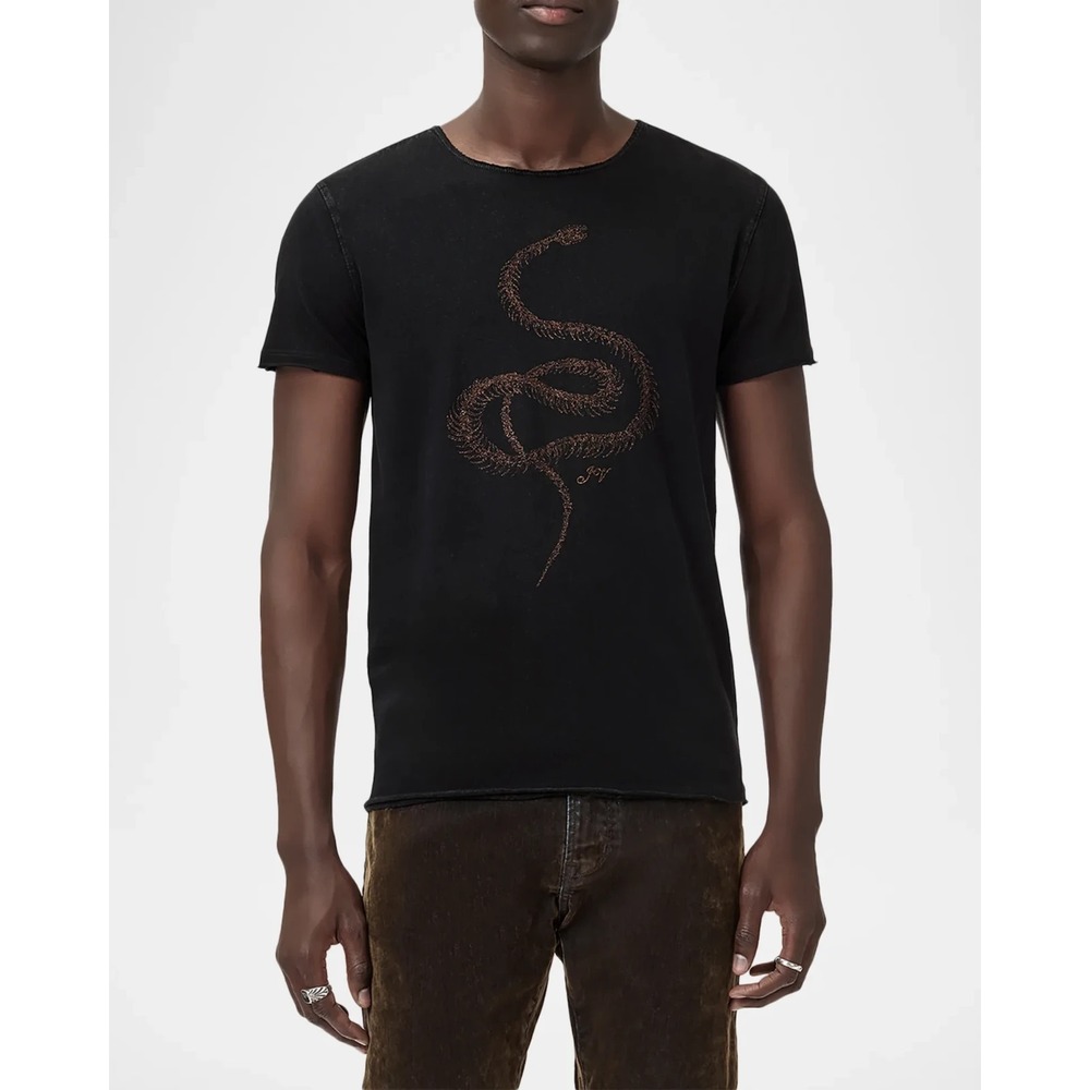 $148 John Varvatos Fine Line Embroidered Snake T-Shirt Men XL Black Skeleton NWT